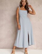 rosa Rochie Cloche Albastră de Bumbac cu Decolteu Pătrat Trenna