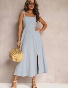 rosa Rochie Cloche Albastră de Bumbac cu Decolteu Pătrat Trenna