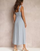 rosa Rochie Cloche Albastră de Bumbac cu Decolteu Pătrat Trenna