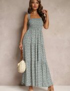rosa Rochie Cloche Albastru deschis cu Flori cu Bretele Malaisia