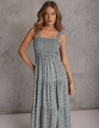 rosa Rochie Cloche Albastru deschis cu Flori cu Bretele Malaisia