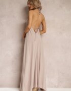 rosa Rochie Cloche Bej închis din bumbac cu legătură la gât Panethea