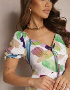 rosa Rochie Cloș Alb-Mov din Viscoză cu Decolteu Adânc Legat Tellegra