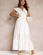 rosa Rochie Cloș Albă Maxi cu Elastic în Talie Lavla