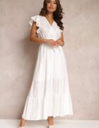 rosa Rochie Cloș Albă Maxi cu Elastic în Talie Lavla