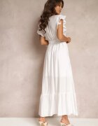 rosa Rochie Cloș Albă Maxi cu Elastic în Talie Lavla