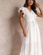 rosa Rochie Cloș Albă Maxi cu Elastic în Talie Lavla
