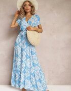 rosa Rochie Cloș Albastră cu decolteu petrecut și curea legată Brynis