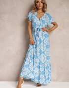 rosa Rochie Cloș Albastră cu decolteu petrecut și curea legată Brynis