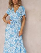 rosa Rochie Cloș Albastră cu decolteu petrecut și curea legată Brynis