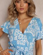 rosa Rochie Cloș Albastră cu decolteu petrecut și curea legată Brynis