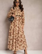 rosa Rochie Cloș Bej Cămașă Maxi Florală Nersa