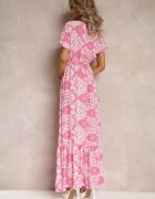 rosa Rochie Cloș Fucsia cu Decolteu petrecut și Curea legată Brynis