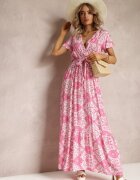 rosa Rochie Cloș Fucsia cu Decolteu petrecut și Curea legată Brynis