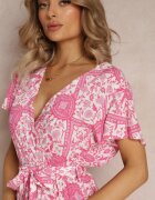 rosa Rochie Cloș Fucsia cu Decolteu petrecut și Curea legată Brynis