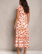 rosa Rochie Cloș Maxi Portocalie cu Imprimeu Floral și Elastic în Talie Javiky