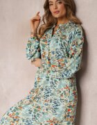 rosa Rochie cloș mentă cu imprimeu abstract și cu nasturi la bust Skylare