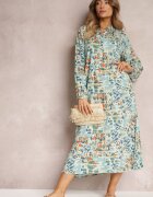 rosa Rochie cloș mentă cu imprimeu abstract și cu nasturi la bust Skylare