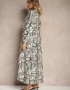 rosa Rochie Cloș Neagră cu Vâscoză cu Imprimeu Geometric Apirestia