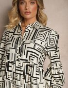 rosa Rochie Cloș Neagră cu Vâscoză cu Imprimeu Geometric Apirestia