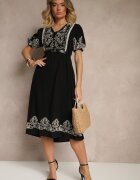 rosa Rochie cloș neagră din bumbac în stil Boho cu broderii Lannils