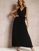 rosa Rochie Cloș Neagră Maxi cu Pliuri în Partea de Jos și Elastic în Talie Sare