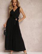 rosa Rochie Cloș Neagră Maxi cu Pliuri în Partea de Jos și Elastic în Talie Sare