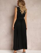 rosa Rochie Cloș Neagră Maxi cu Pliuri în Partea de Jos și Elastic în Talie Sare