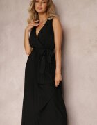 rosa Rochie Cloș Neagră Maxi cu Pliuri în Partea de Jos și Elastic în Talie Sare