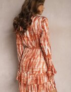 rosa Rochie Cloș Portocalie cu model Acuarelă și Volane Heava