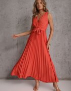 rosa Rochie Cloș Roșie Maxi cu fustă plisată și elastic în talie Sare