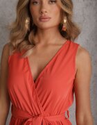 rosa Rochie Cloș Roșie Maxi cu fustă plisată și elastic în talie Sare