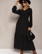 rosa Rochie cloș structurată maxi neagră cu nasturi decorativi Nervatti