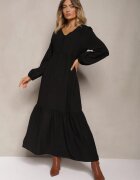 rosa Rochie cloș structurată maxi neagră cu nasturi decorativi Nervatti
