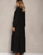 rosa Rochie cloș structurată maxi neagră cu nasturi decorativi Nervatti
