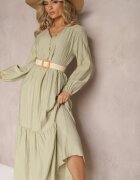 rosa Rochie Cloș Tip cutie Maxi Verde cu nasturi decorativi Nervatti