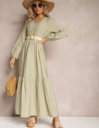 rosa Rochie Cloș Tip cutie Maxi Verde cu nasturi decorativi Nervatti