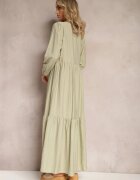 rosa Rochie Cloș Tip cutie Maxi Verde cu nasturi decorativi Nervatti