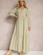 rosa Rochie Cloș Tip cutie Maxi Verde cu nasturi decorativi Nervatti