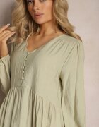 rosa Rochie Cloș Tip cutie Maxi Verde cu nasturi decorativi Nervatti