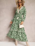 rosa Rochie Cloș Verde cu elastic în talie și inserție ajurată Margotta