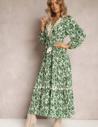rosa Rochie Cloș Verde cu elastic în talie și inserție ajurată Margotta