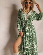 rosa Rochie Cloș Verde cu elastic în talie și inserție ajurată Margotta
