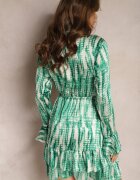 rosa Rochie Cloș Verde cu model Acuarelă cu Volane Heava