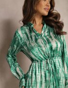 rosa Rochie Cloș Verde cu model Acuarelă cu Volane Heava