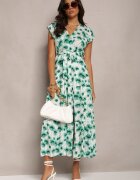 rosa Rochie Cloș Verde Maxi cu imprimeu floral cu elastic în talie Javiky