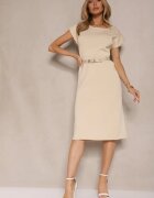 rosa Rochie croială dreaptă bej din viscoză cu o centură suplimentară cu cataramă Pollame