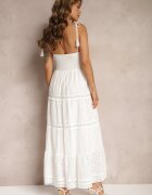 rosa Rochie Croșetată Albă Maxi cu Broderie Decorativă și Volan Eshade