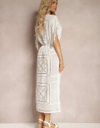 rosa Rochie croșetată albă maxi cu franjuri și mânecă tip liliac Yumoto