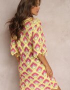 rosa Rochie croșetată galbenă cu decolteu adânc și mânecă scurtă din bumbac Achla